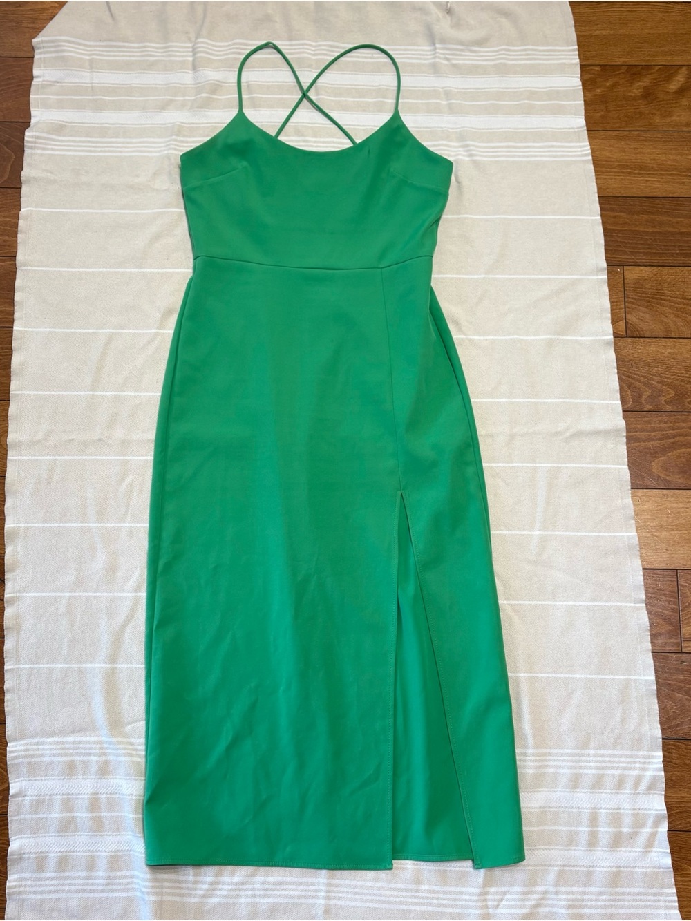 Zara Green Strappy Midi Dress with Front Slit